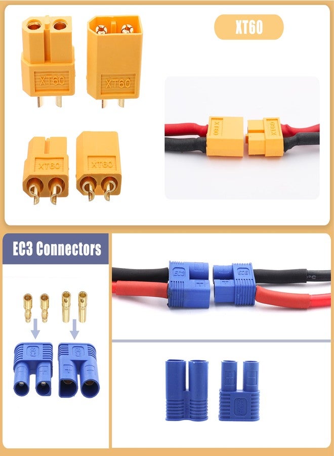 HOPLEX T-Plug EC3 XT60 Male Female Connector Adapters & Servo Plug Male Female Connector Crimp Pin Cable Kit +14AWG Silicone Wire for RC Models DIY(111PCS) - Image 2
